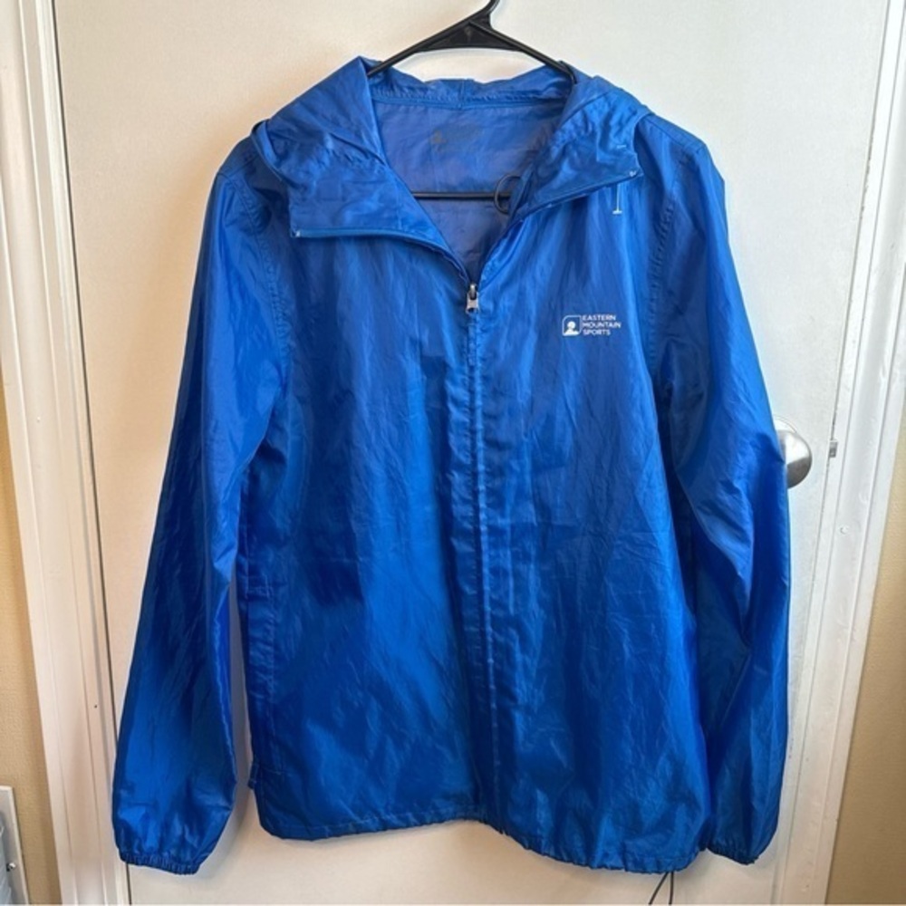 Eastern mountain Sports Women/mens royal blue zip up Hooded windbreaker Xs
